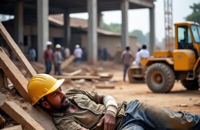 मजूर सुरक्षेत गंभीर चूक, कंत्राटदाराची निष्काळजीपणा उघड निर्माणाधीन इमारतीतून पडून मजूर गंभीर, प्रकृती नाजूक