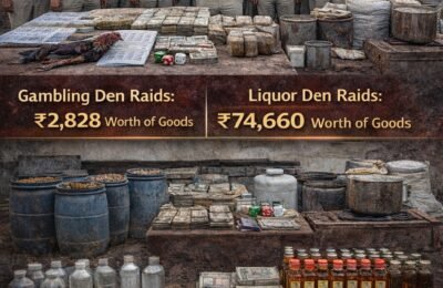 🔴 जुगार व दारू अड्ड्यांवर पोलिसांचा कडवा प्रहार विविध पोलीस ठाण्यांत एकाचवेळी धाडसत्र; ₹77,488 रुपयांचा अवैध मुद्देमाल जप्त