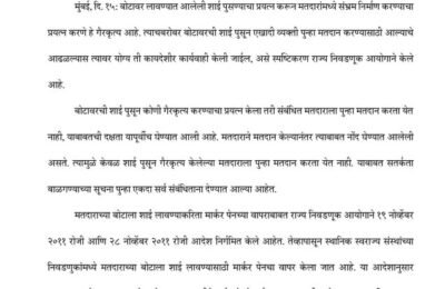 शाई पुसून गैरकृत्य करणाऱ्यास पुन्हा मतदान करता येणे शक्य नाही
