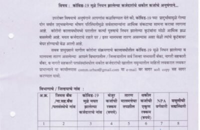 कोरोनामुळे निधन झालेल्या थकीत कर्जदारांची माहिती लवकरात लवकर सादर करण्याचे सहकार आयुक्त यांचे आदेश